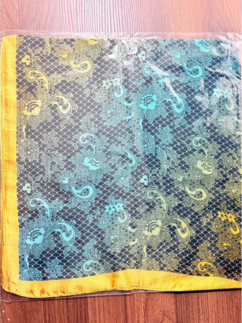 Elegant Multicolor Gradient Scarf with Yellow Border